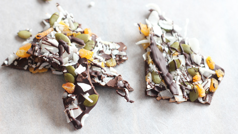 Apricot, Pumpkin Seed, Coconut Dark Chocolate Bark